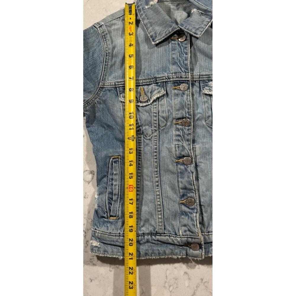 VTG 90s J.Crew Denim Jacket Womens XS Blue Distressed Trucker Casual Y2K - Picture 8 of 10